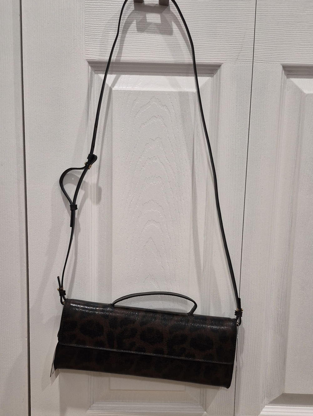 Leopard Print Crossbody Clutch Bag - Black Brown